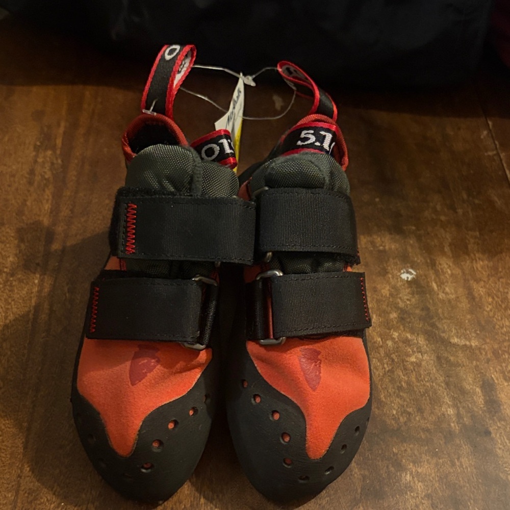 Kids Red and Black 5.10 Anasazi Climbing Shoes with Dual Strap Closure